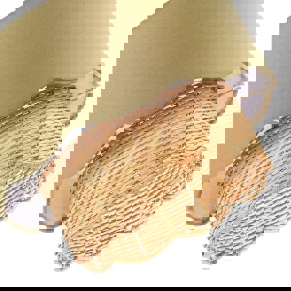 Dark Olive Linen Fabric and Natural Rattan Scallop Pendant Lamp Shade Image 5