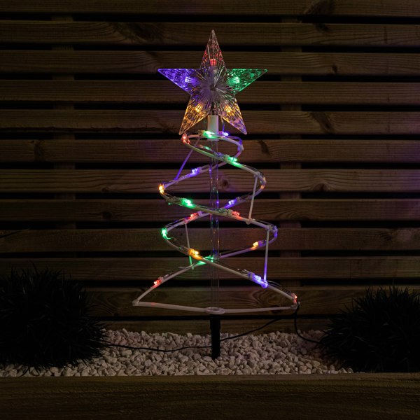 Samuel Alexander 45cm Set of 4 Light up White Spiral Christmas Tree Garden Path Lights with 100 Multi-Coloured LEDs
