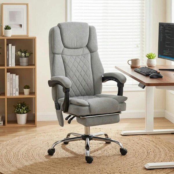 Office Chair with 6-Point Vibration Massage and Heat, Executive Computer Desk Chair with High Back, Reclining, Grey