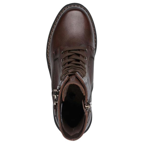 Tamaris Womens Fashion Brown Leather Lace-Up Zip Combat Ankle Boots