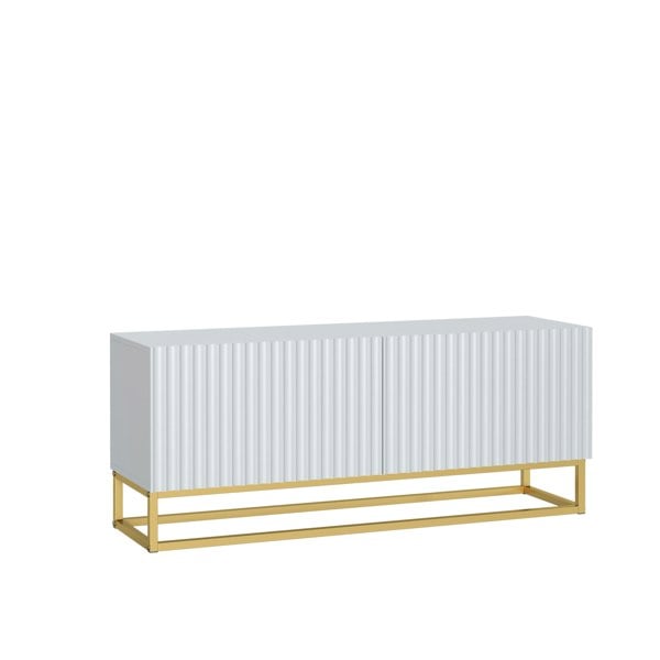 Mex Furniture White TV Unit with Gold Base 100cm – Fluted Fronts & Push-Down Doors