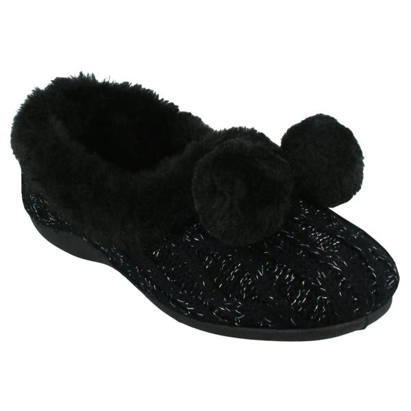 Rose Bank Ladies Rose Bank Memory Foam Knitted Pom Pom Slippers Chloe
