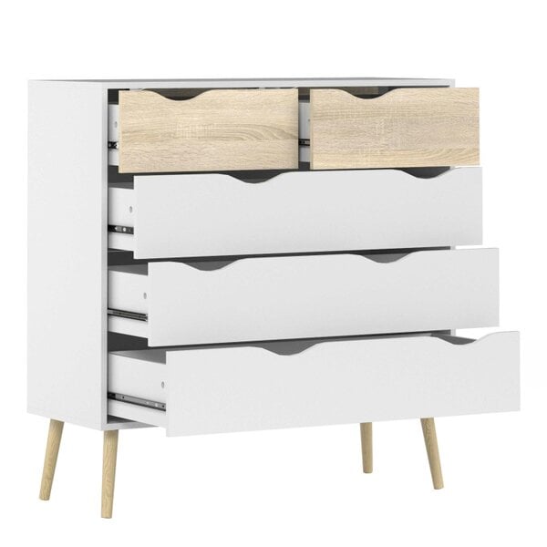 Wyld Haus Sapporo White and Natural Oak Effect Chest 5 Drawers