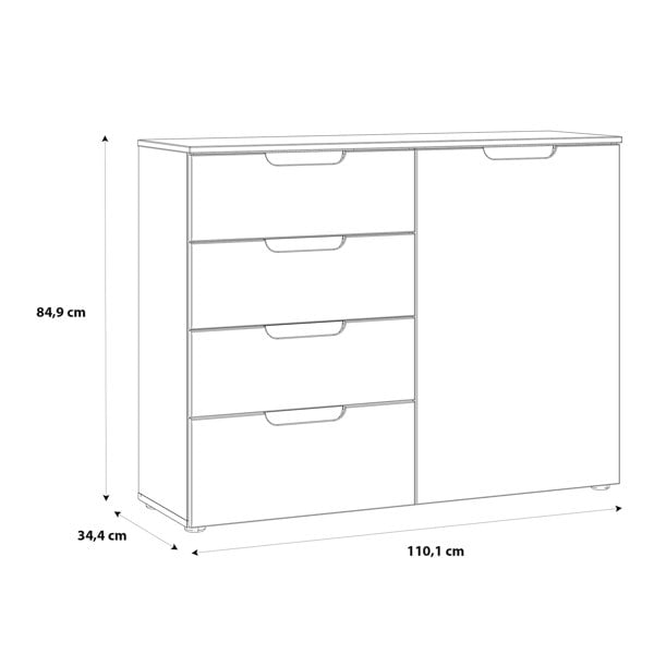 Furniture To Go Sienna 4 Chest of Drawers 1 Door in White/White High Gloss