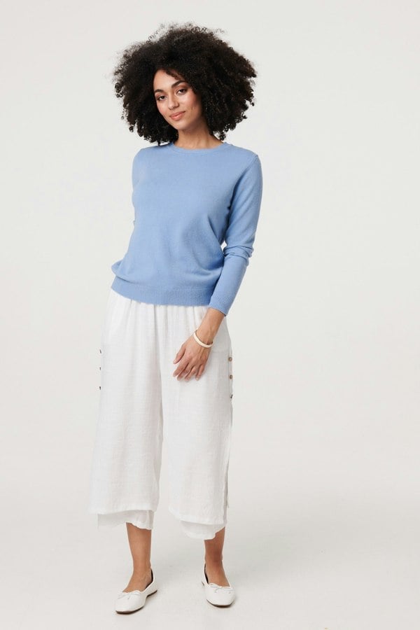 Blue | Plain Soft Knit Long Sleeve Jumper
