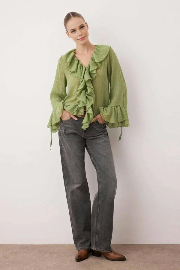 WOVCOR Ruffled Boho Long-Sleeve Woven Blouse
