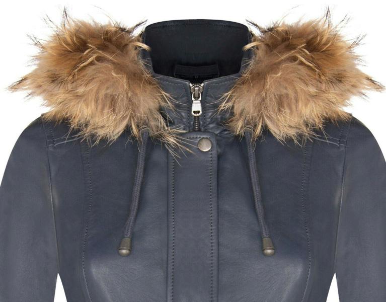 Infinity Leather Womens Leather Hooded Parka Jacket-Putian