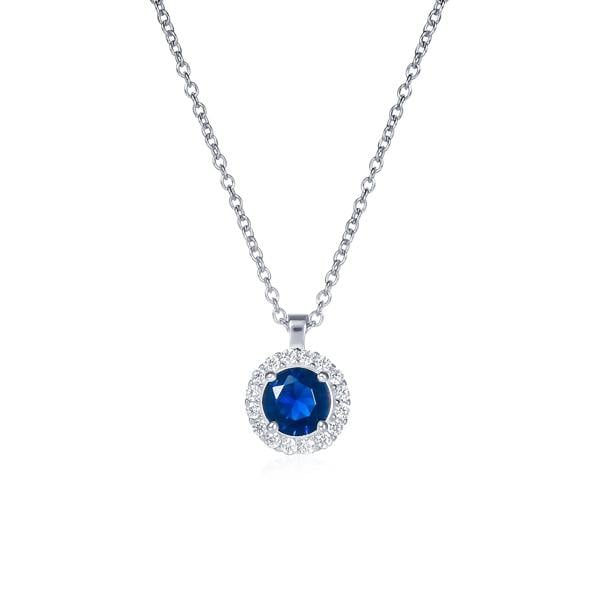 namana 925 Sterling Silver Blue Cubic Zirconia Round Halo Pendant Necklace