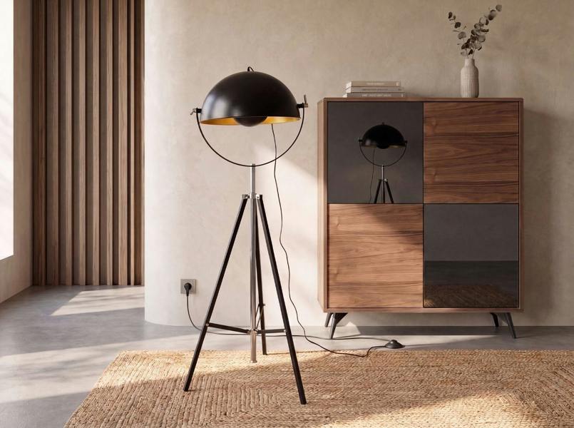 Angel Cerdá Floor lamp in black steel and polished gold steel 8105