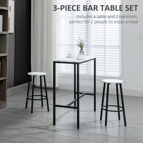 Wyld Haus Telano Marble Effect White And Black 3 Piece Bar Table And Stool Set