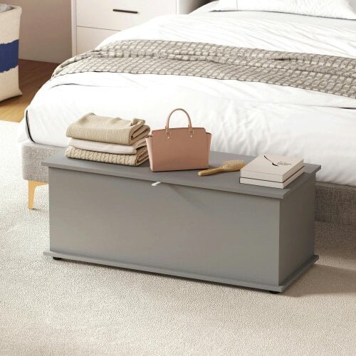 Wyld Haus Fito Vima Grey Wood Storage Trunk With Flip Top Lid And Safety Hinges 113 Litre