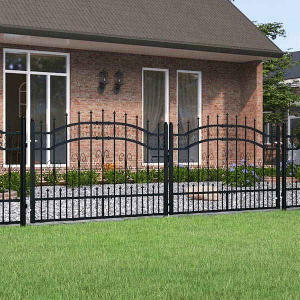 Berkfield Fence Gate with Spear Top Black 305x151 cm Powder-coated Steel