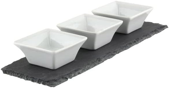Meze Dip Bowl & Slate Tray - 4 Piece Set, Black