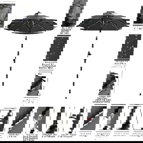 Black 3M Lighted Market Sunbrella Umbrella with Solar Strip LED Lights Parasols & Rain Umbrellas Living and Home