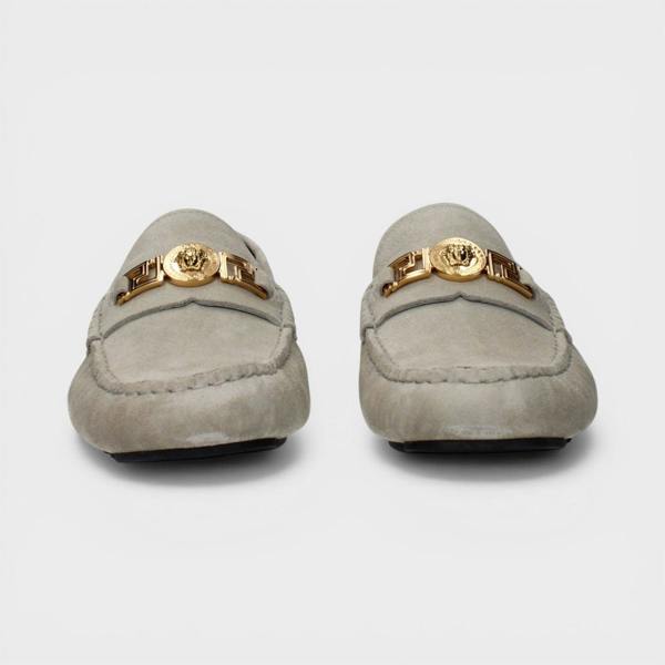 Versace Driver Suede Leather Loafers Grey