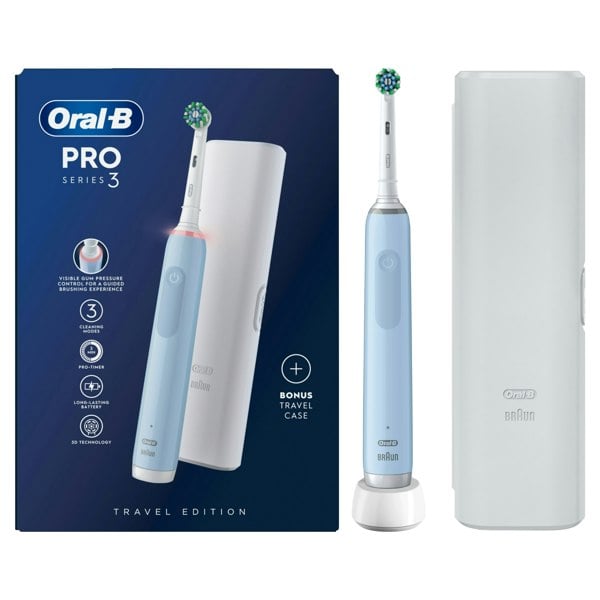 Oral-B Pro 3 3500 Blue Electric Toothbrush with Travel Case