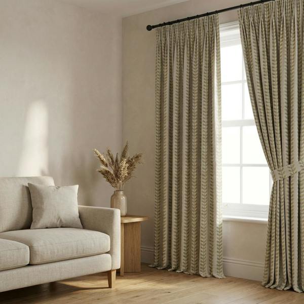 Lili made-to-measure curtains in Cucumber, styled in a living room