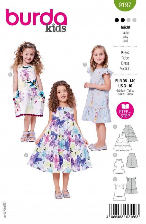Burda Sewing Pattern 9197 Dresses For Kids, 3 to 10 Years - Easy