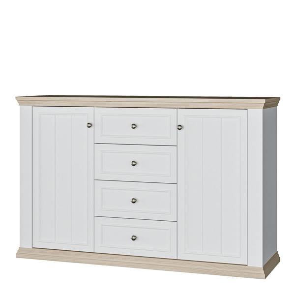 Furniture To Go Pontypool 4 Drawer & 2 Door Sideboard in White and Riva Oak