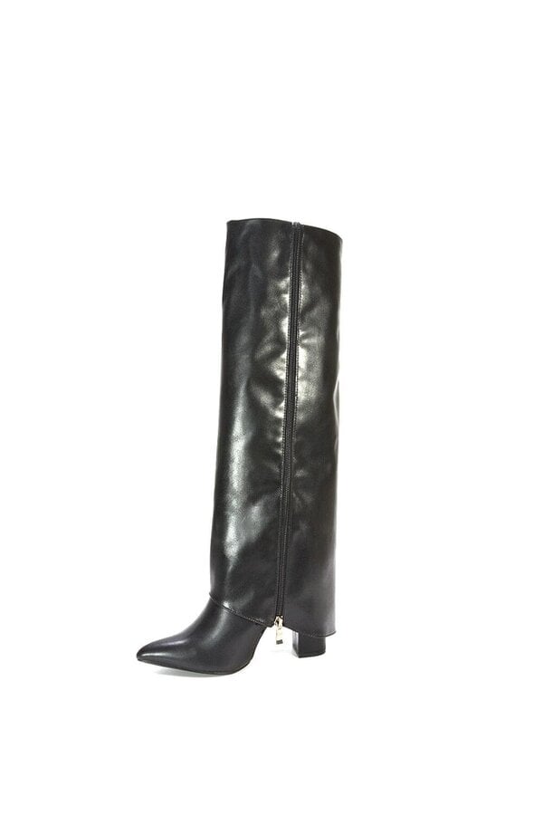 XY LONDON Knee High Boots Fold Over Point Toe Deco Zip