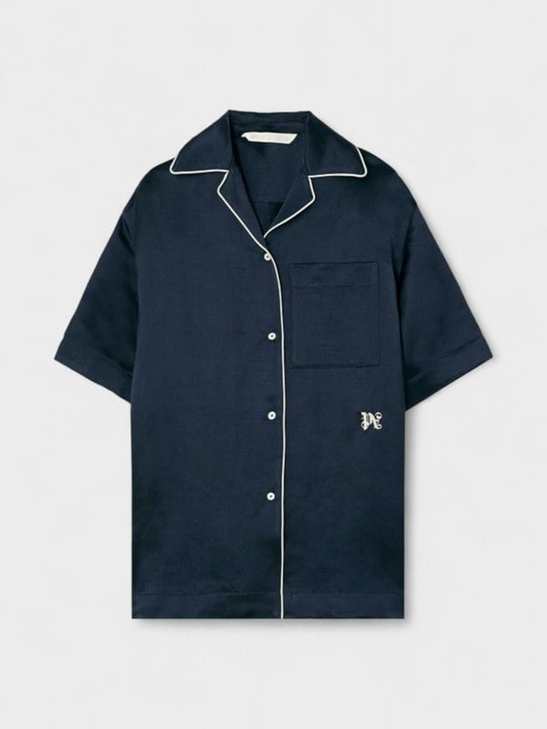 Palm Angels Monogram Satin Bowling Shirt Blue - Supplied FashionPalm Angels
