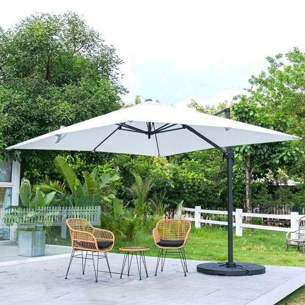 Copy of Light Grey 3 x 3 m Square Cantilever Parasol Outdoor Hanging Umbrella for Garden and Patio Parasols Living and Home Parasol + Cross Base + Round Water Tank