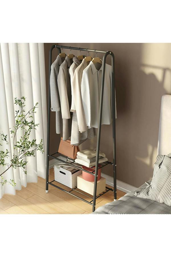 Living and Home Freestanding Metal Clothing Rack Garment Holder with 2-Tier Wire Shelf