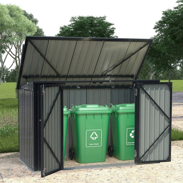Livingandhome Outdoor Metal Garbage Storage Shed with Hinged Lid Living and Home 