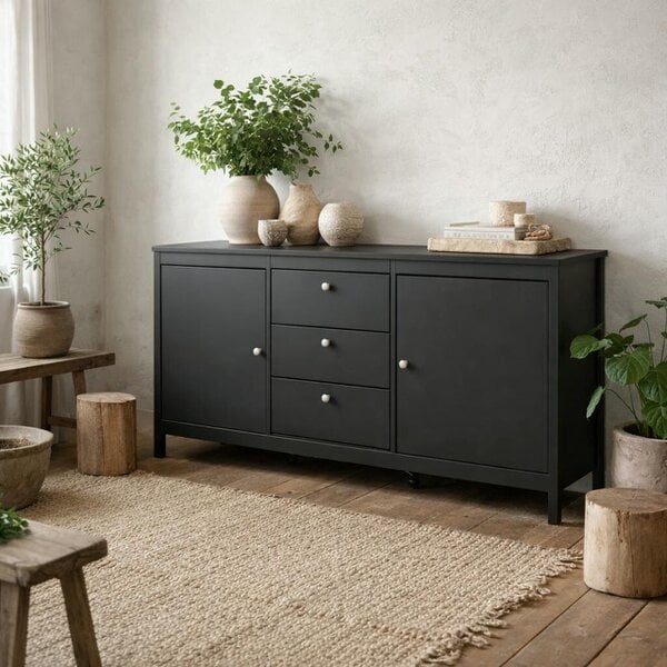 Wyld Haus Gossmere Matt Black Sideboard 2 Doors 3 Drawers