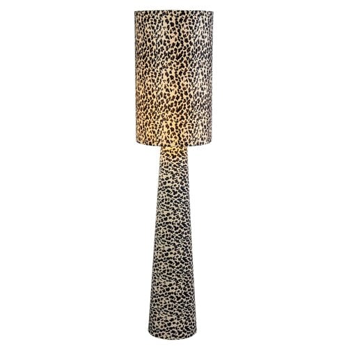 Happy Homewares Modern Leopard Print Velvet Fabric Floor Lamp with Drum Shade and Base