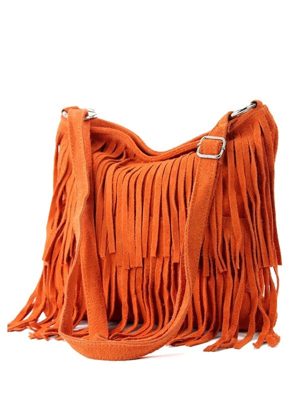 Kitise Italian Real Suede Leather Fringed Shoulder - Cross body Handbag