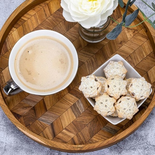 Paguro Herringbone Pattern Round Wooden Serving Tray