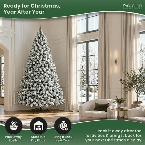 Flocked Woodcote Spruce Christmas Tree 3m – Snow Effect Tree with 2230 Tips, Hinged Branches & Metal Stand