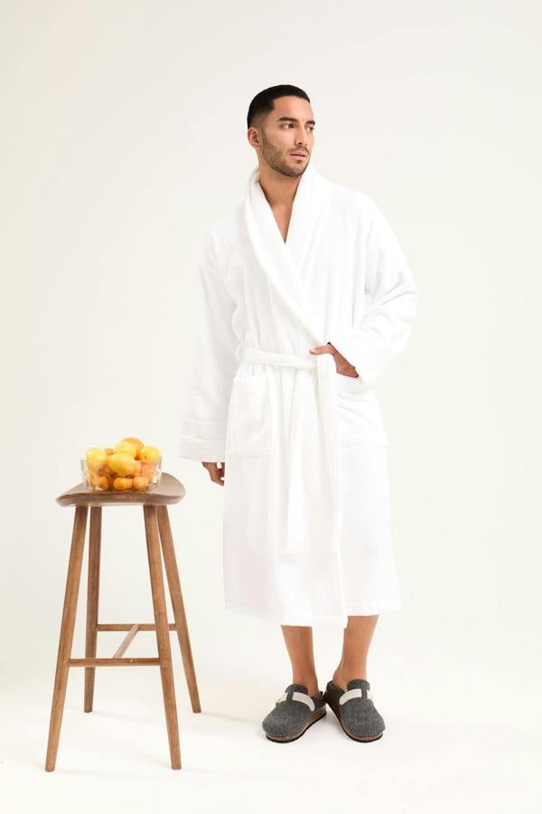 Pretty You London Mister You Bamboo Towelling Robe in Cloud White