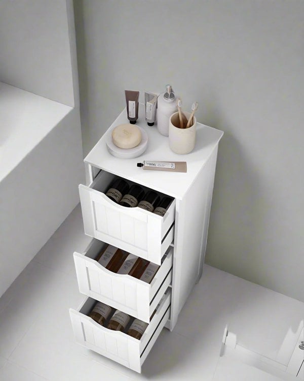 Modcraft 3-Drawer Floor Cabinet – Compact White Storage Unit for Bathroom and Bedroom