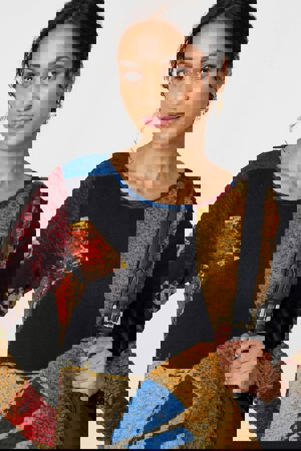 Red | Abstract Print Long Sleeve Short Swing Dress
