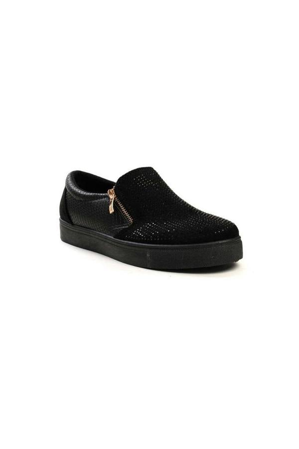 Leah Crystal Suede Zip Pumps Trainers - Black