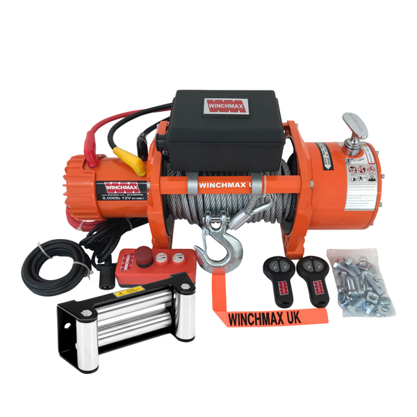 Winchmax 9,000lb (4,082kg) 12V Winch EN14492 Compliant 24m x 9mm Steel Rope, Professional Recovery Winch