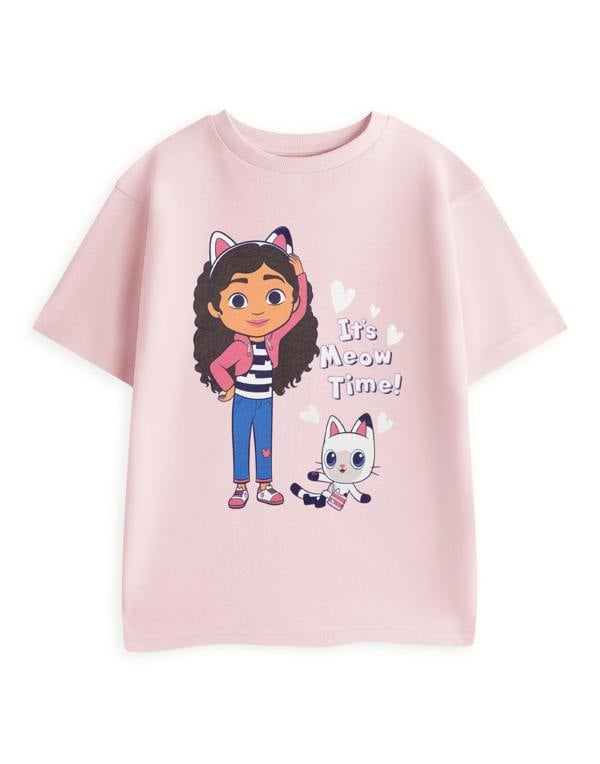 Vanilla Underground Gabby's Dollhouse Girls Pink Its Meow Time Short Sleeved T-Shirt