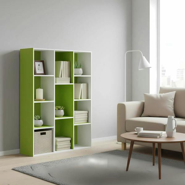 WALPLUS 11-Cube Reversible Open Shelf Bookcase, White/Green 11107WH/GR | Premium Home Interior Decoration