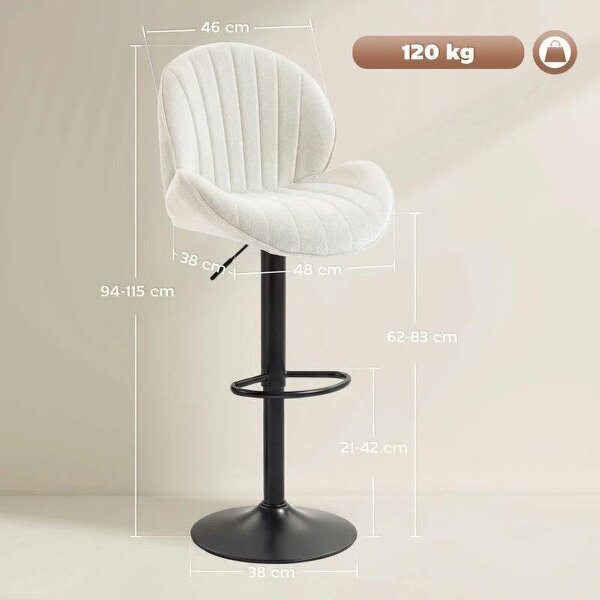Bar Stools Set of 2, Swivel Barstools with Back, Adjustable Height and Footrest for Kitchen Island, Dining Room, Cream