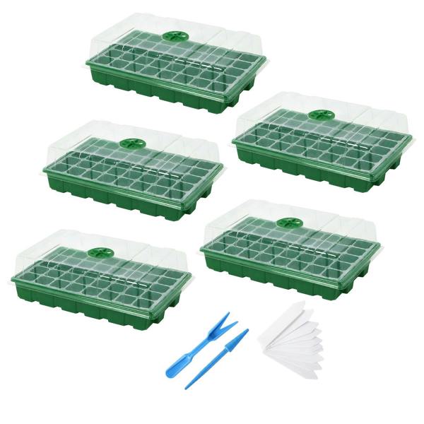 TOQUE Seed Trays 5Pc Clear View With Lids 40 Cell Propagators For Plants Green