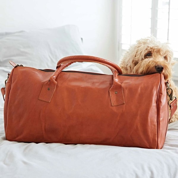 Paper High Brown Leather Duffle Style Gym Bag