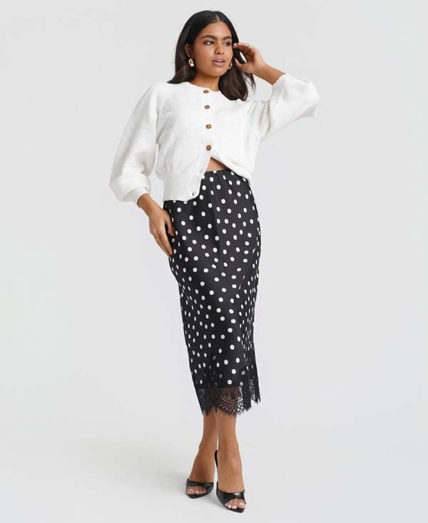 Needs No Label Black & White Polka Dot Lace Mix Skirt