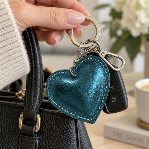 Love EMVY Genuine Leather Metallic Heart Keyring & Bag Charm