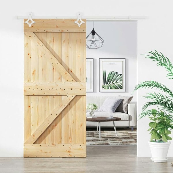 Berkfield Sliding Door with Hardware Set 95x210 cm Solid Wood Pine
