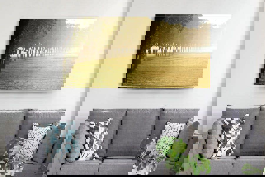 Art print of misty tree line printed on canvas