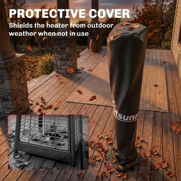 Bobobiy 2000 W Electric Infrared Patio Heater with Cover, Free Standing/Wall Mounted IP65 Outdoor Garden Heater, Black