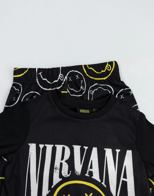 Vanilla Underground Nirvana Unisex Kids Black Logo Long Sleeve Long Leg Pyjama Set