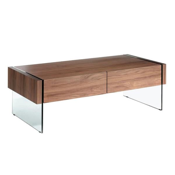 Angel Cerdá Rectangular Coffee Table Walnut and Tempered Glass 2050